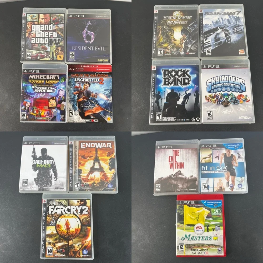 PlayStation 3 PS3 Slim Console System Bundle Lot & 14 Games Tested & Working